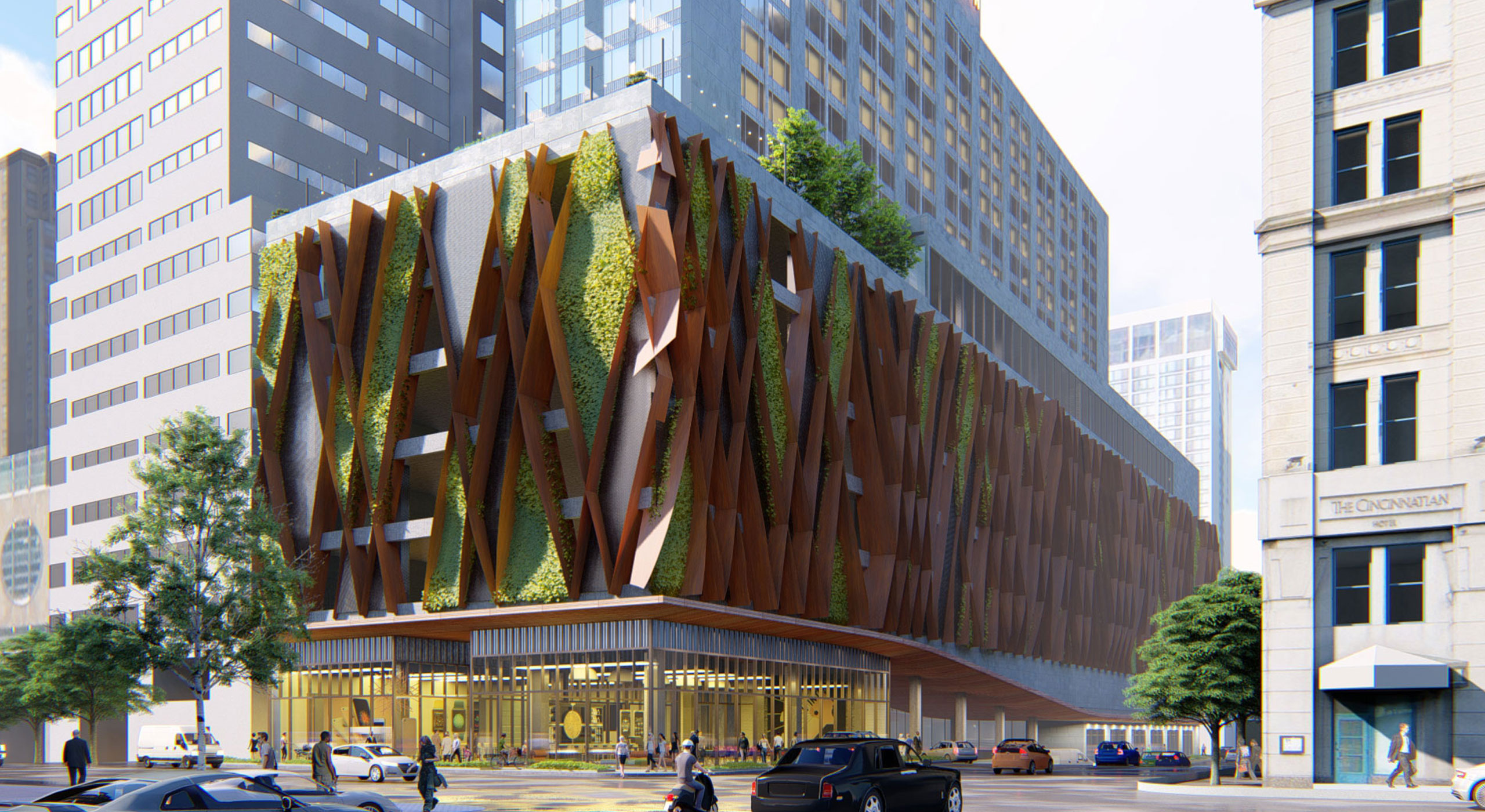 Modern architectural design services showcased in a sleek building with integrated greenery for a sustainable, innovative look.