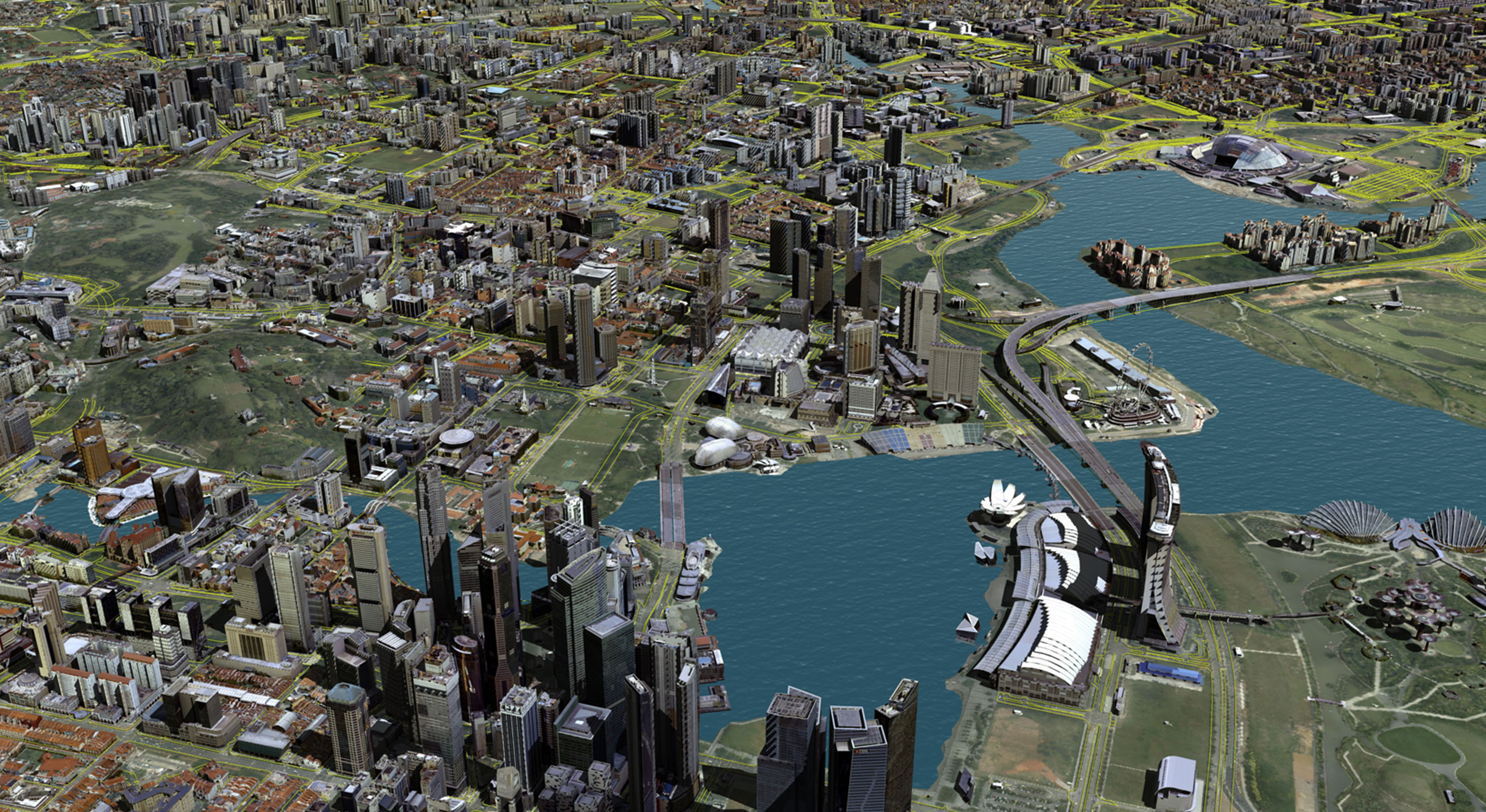 Stylized bird’s-eye view of a modern city illustrating Woolpert’s digital twin services for real-time urban modeling and predictive insights.