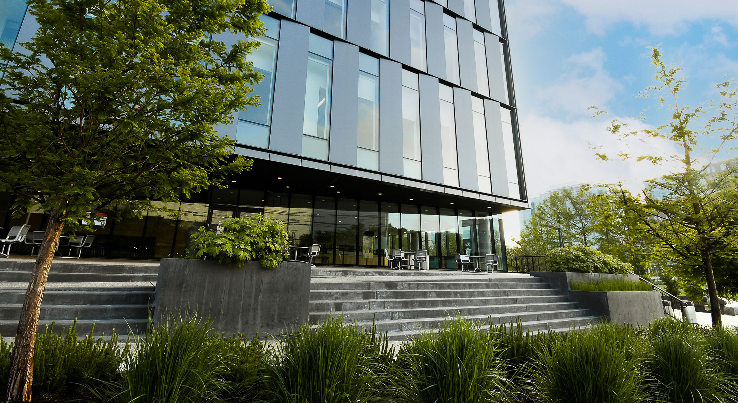 Modern commercial office designed with expert landscape architectural services for functionality and style