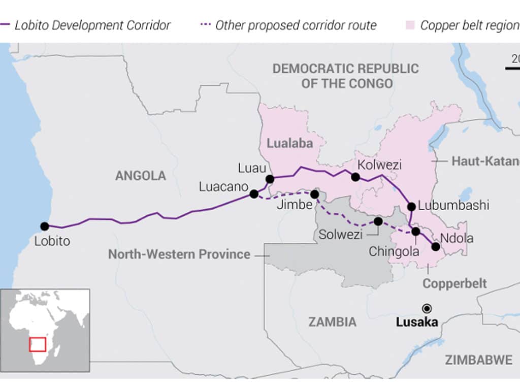 Lobito Corridor railway connecting Angola’s Lobito port to the DRC and Zambian copper mining regions