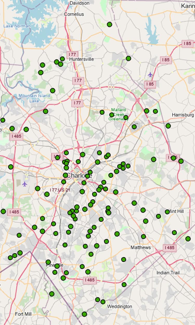 Woolpert developed ML models for 110 forecast locations across Mecklenburg County.
