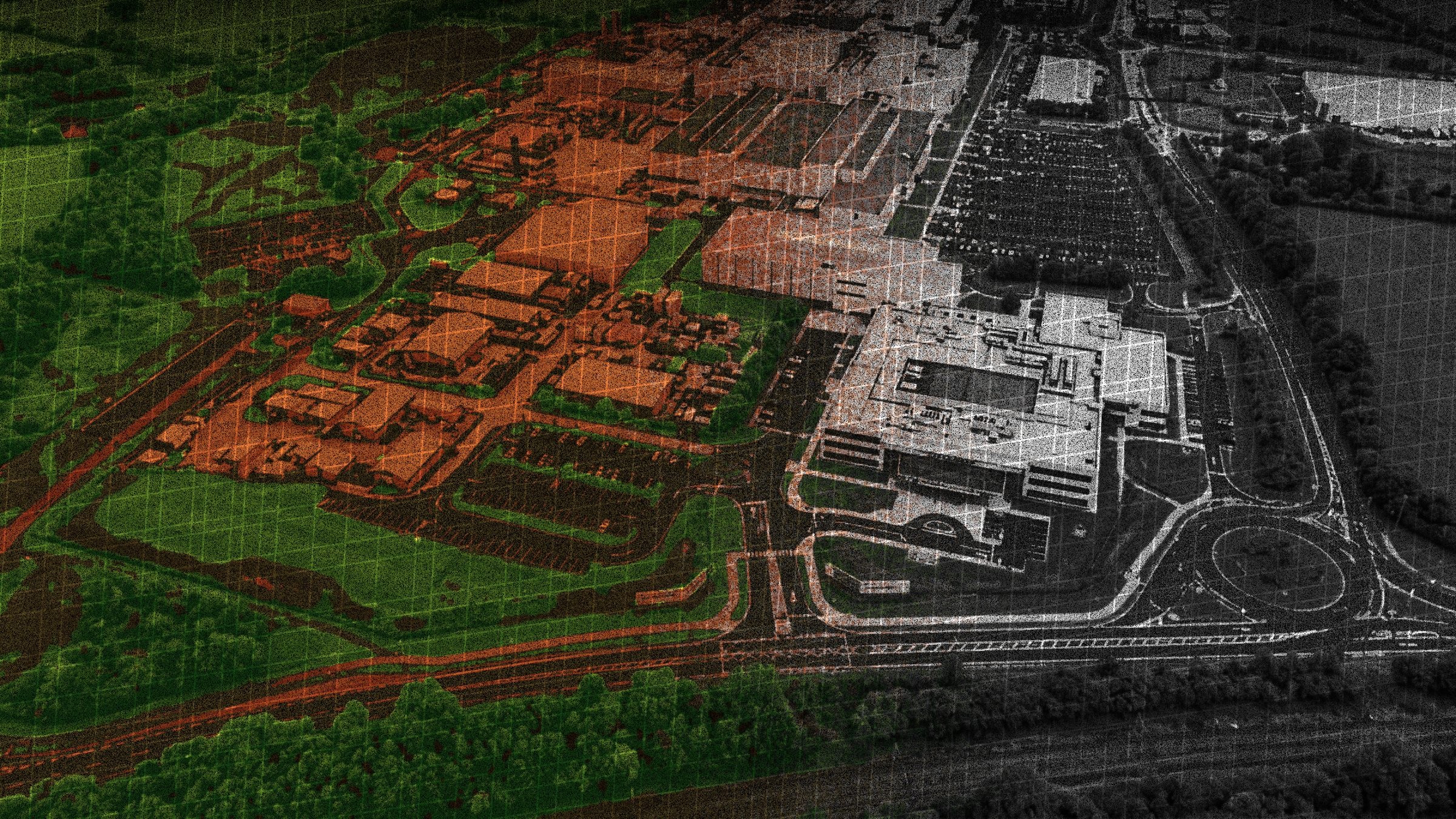 Scan-based progress monitoring visualization showing point cloud data and 3D site conditions used to verify construction progress against project requirements.
